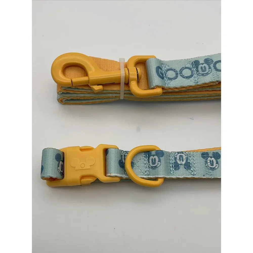 Disney Parks Mickey Mouse Dog Collar And Lead GOOD FEELING Yellow Blue Medium
